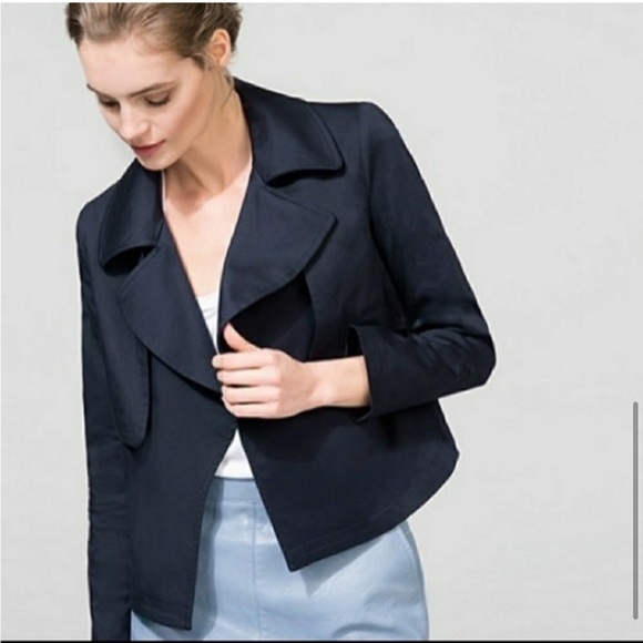 Cuyana | NWOT Cropped Wool Trench Coat Navy Small - Picture 9 of 10